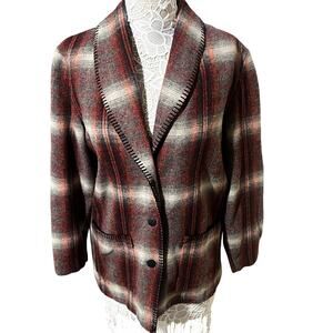 Women’s Arizona Boho Button-Up Blazer Jacket Rust, Brown & White- Medium EUC